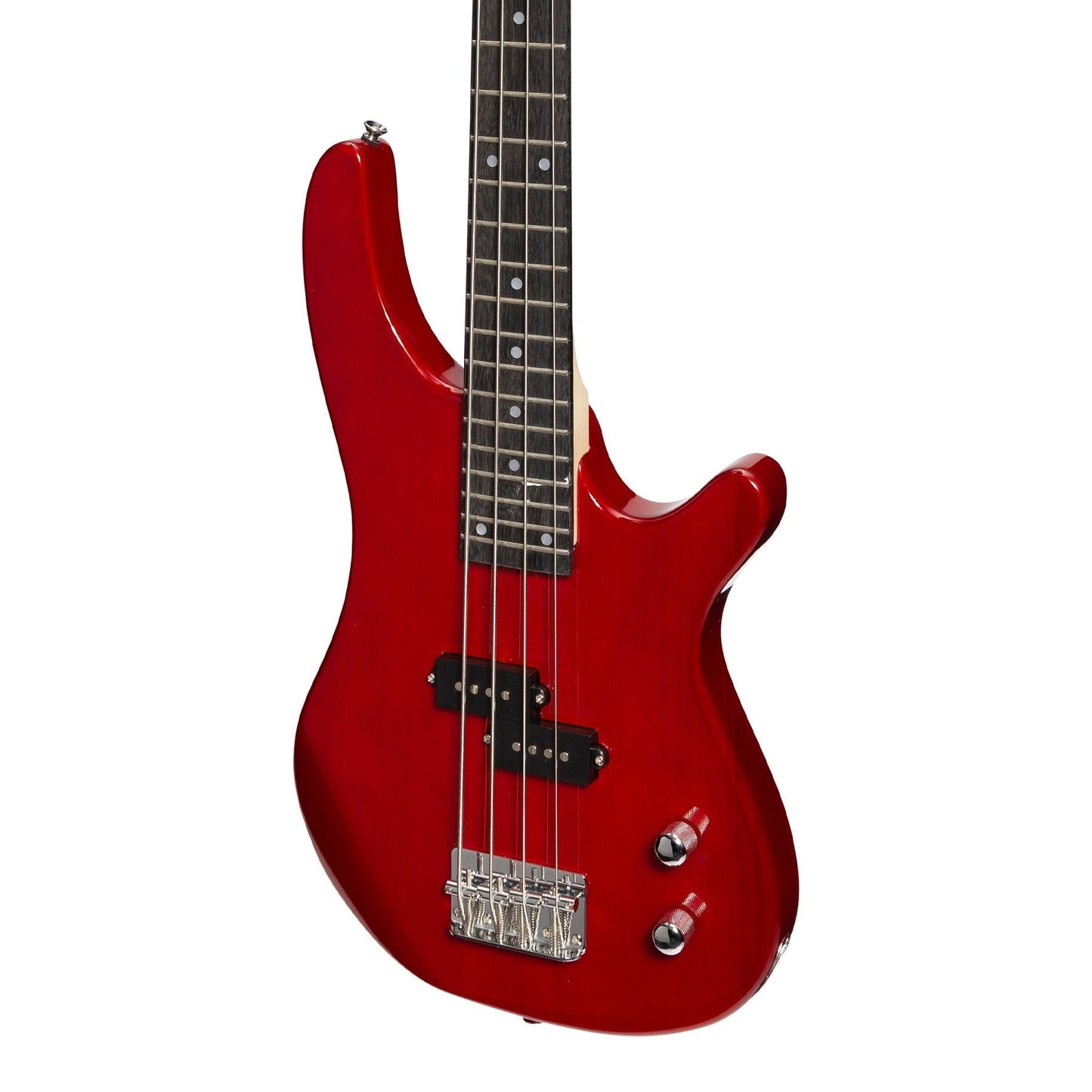 Casino '24 Series' Short Scale Tune-Style Electric Bass Guitar and 15 Watt Amplifier Pack (Transparent Wine Red)