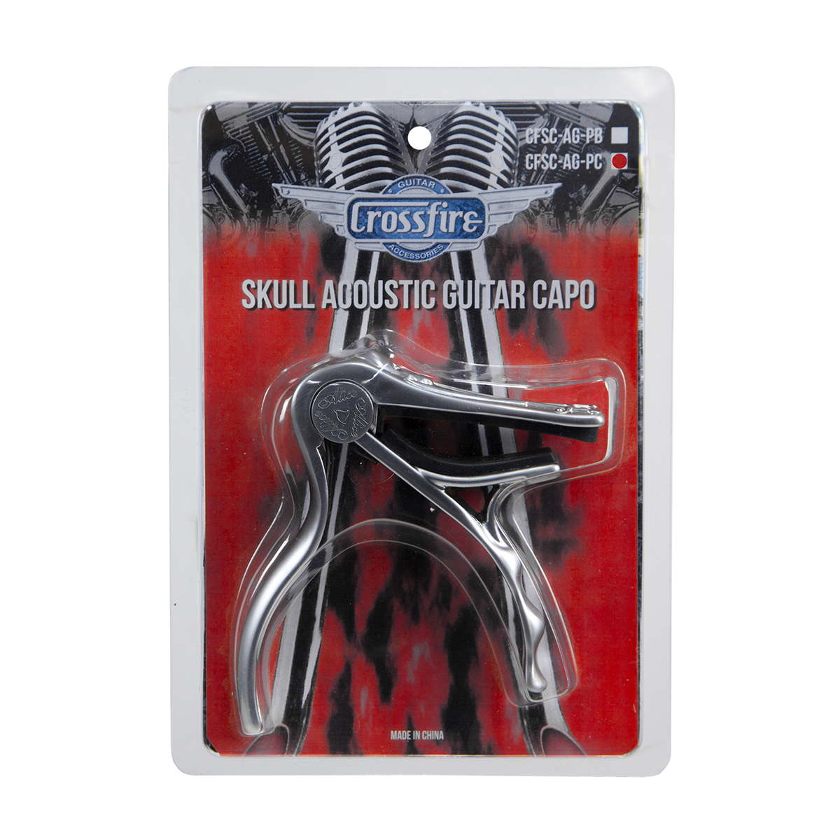 Crossfire Trigger-Style 'Skull' Acoustic Guitar Capo (Chrome)