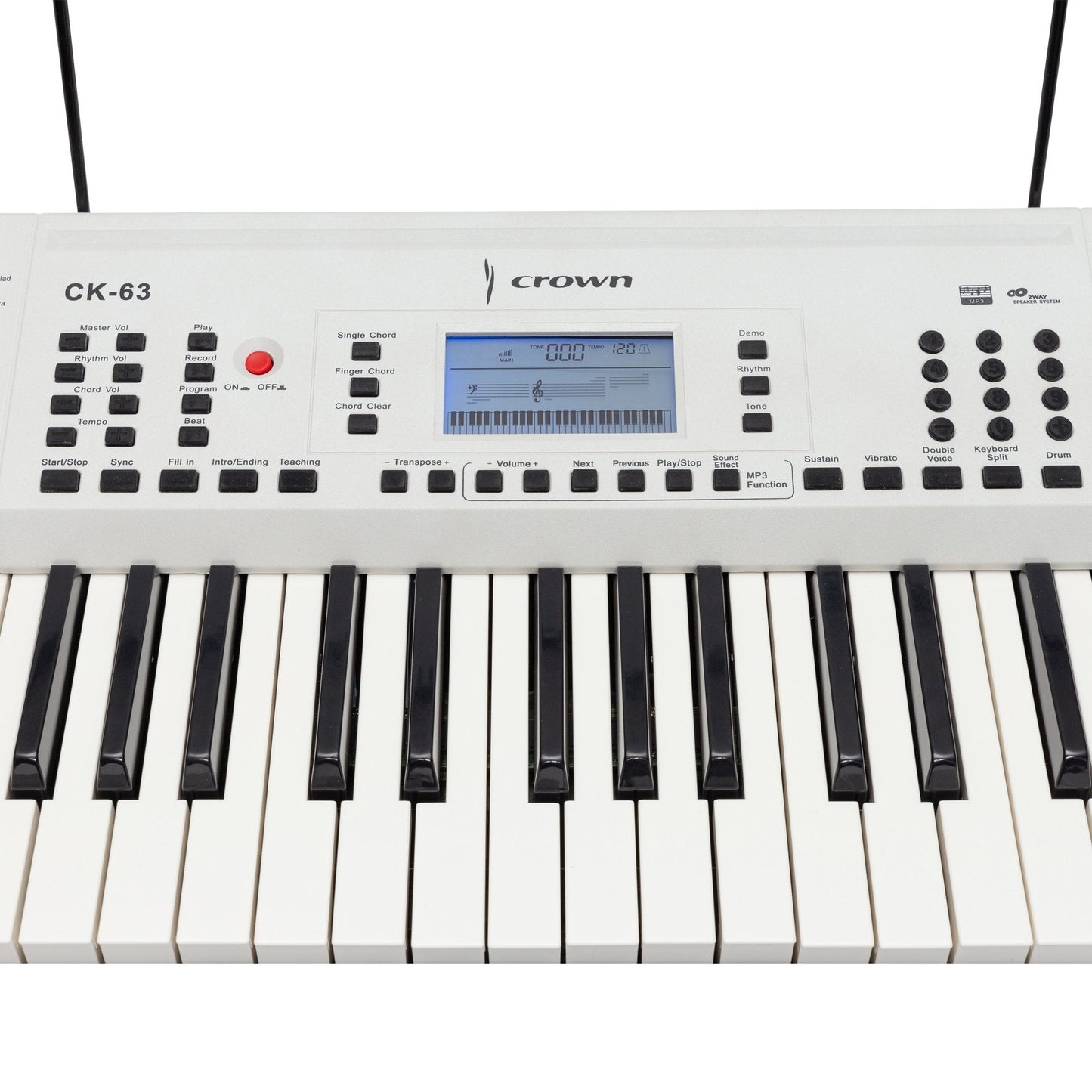 Crown CK-63 Multi-Function 61-Key Electronic Portable Keyboard with USB (White)