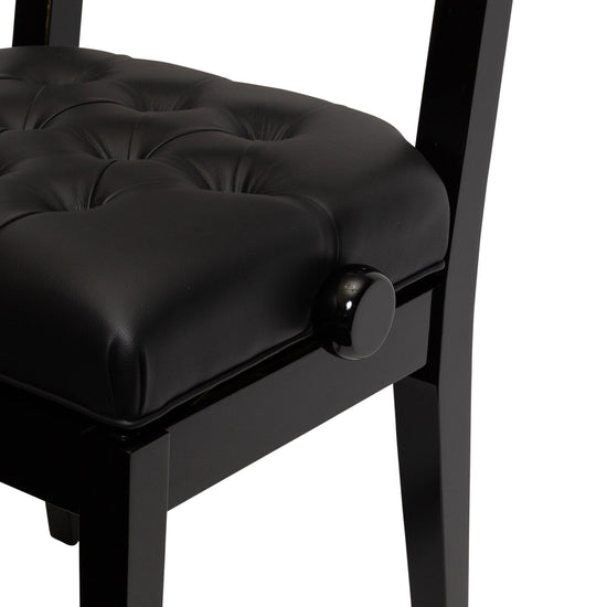 Crown Deluxe Tufted Height Adjustable Piano Stool with Back Support (Black)