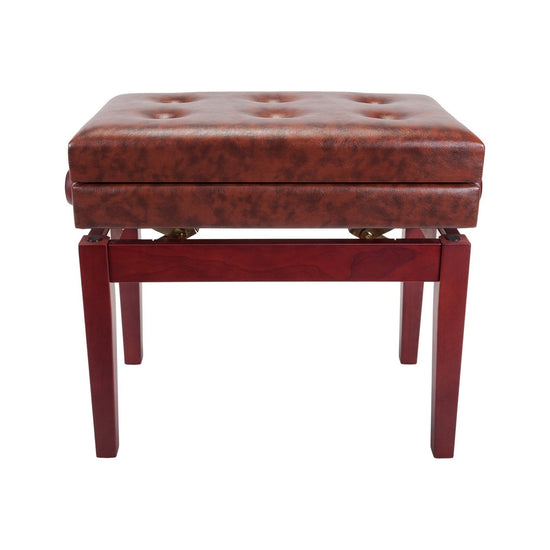 Crown Deluxe Tufted Height Adjustable Piano Stool with Storage Compartment (Mahogany)