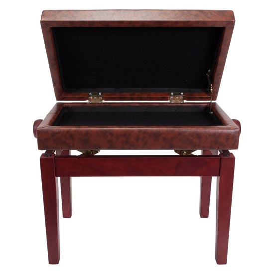 Crown Deluxe Tufted Height Adjustable Piano Stool with Storage Compartment (Mahogany)