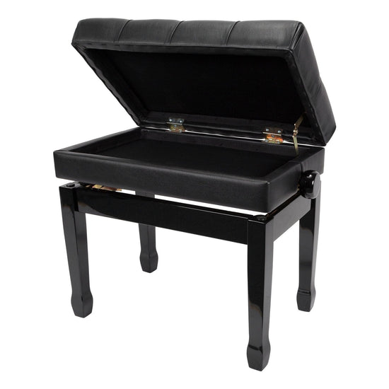 Crown Premium Tufted Double Padded Height Adjustable Piano Stool with Storage Compartment (Black)