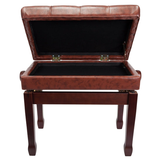 Crown Premium Tufted Double Padded Height Adjustable Piano Stool with Storage Compartment (Walnut)