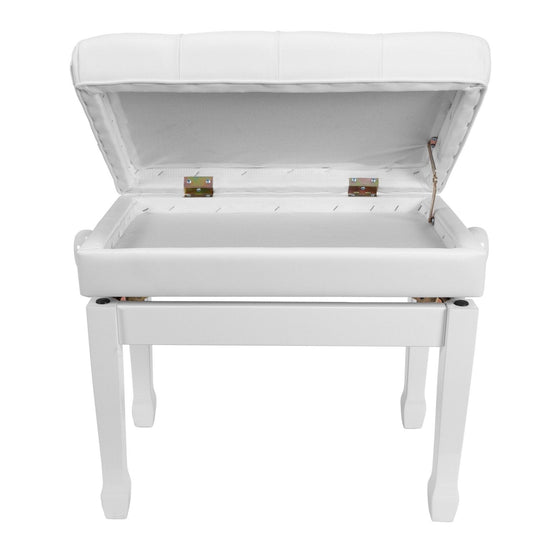 Crown Premium Tufted Double Padded Height Adjustable Piano Stool with Storage Compartment (White)