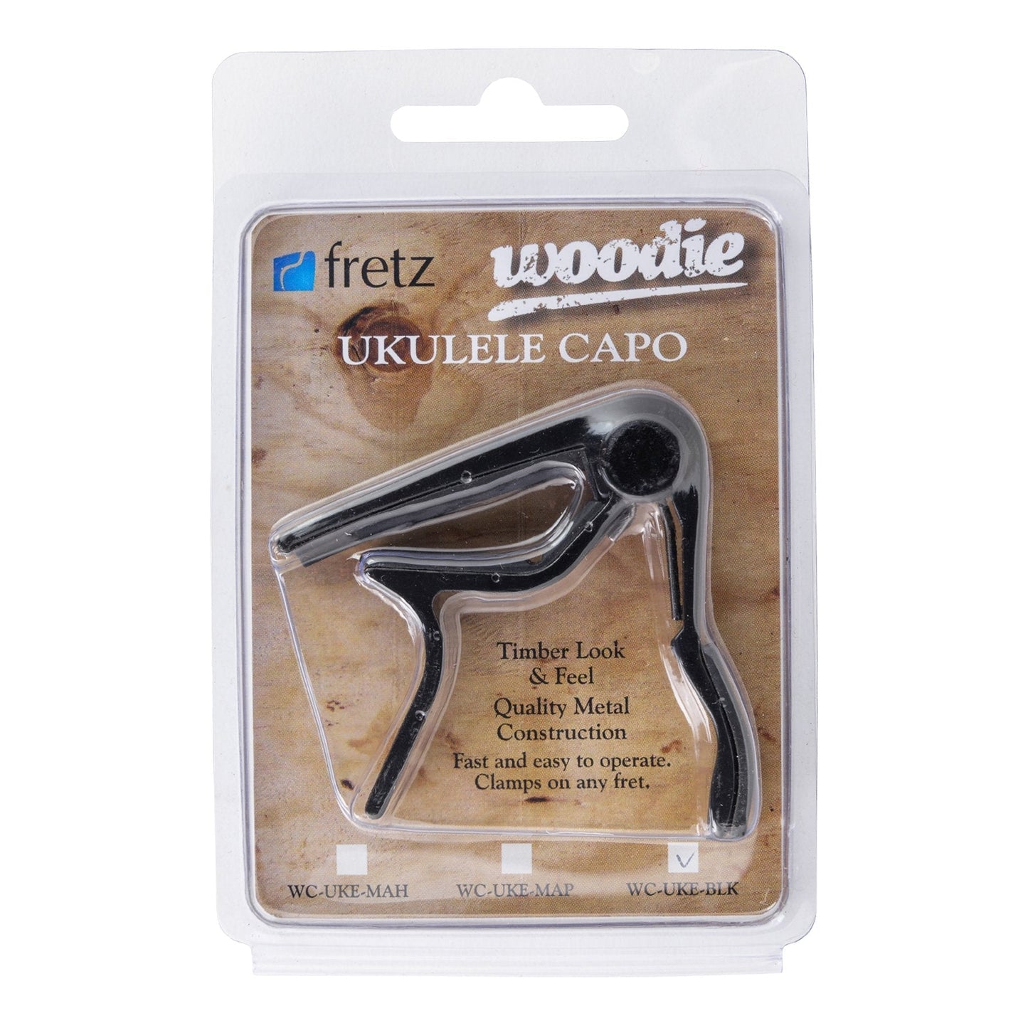 Fretz 'Woodie' Trigger-Style Ukulele Capo (Black)