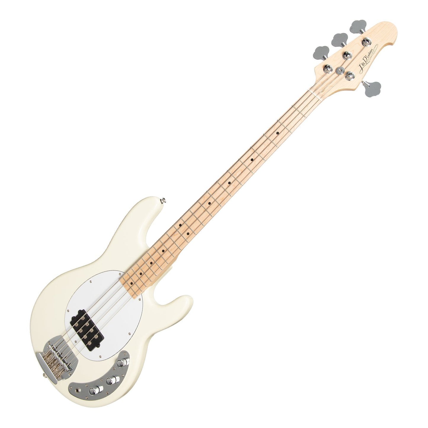 J D Luthiers 4 String MM Style Electric Bass Guitar Vintage White
