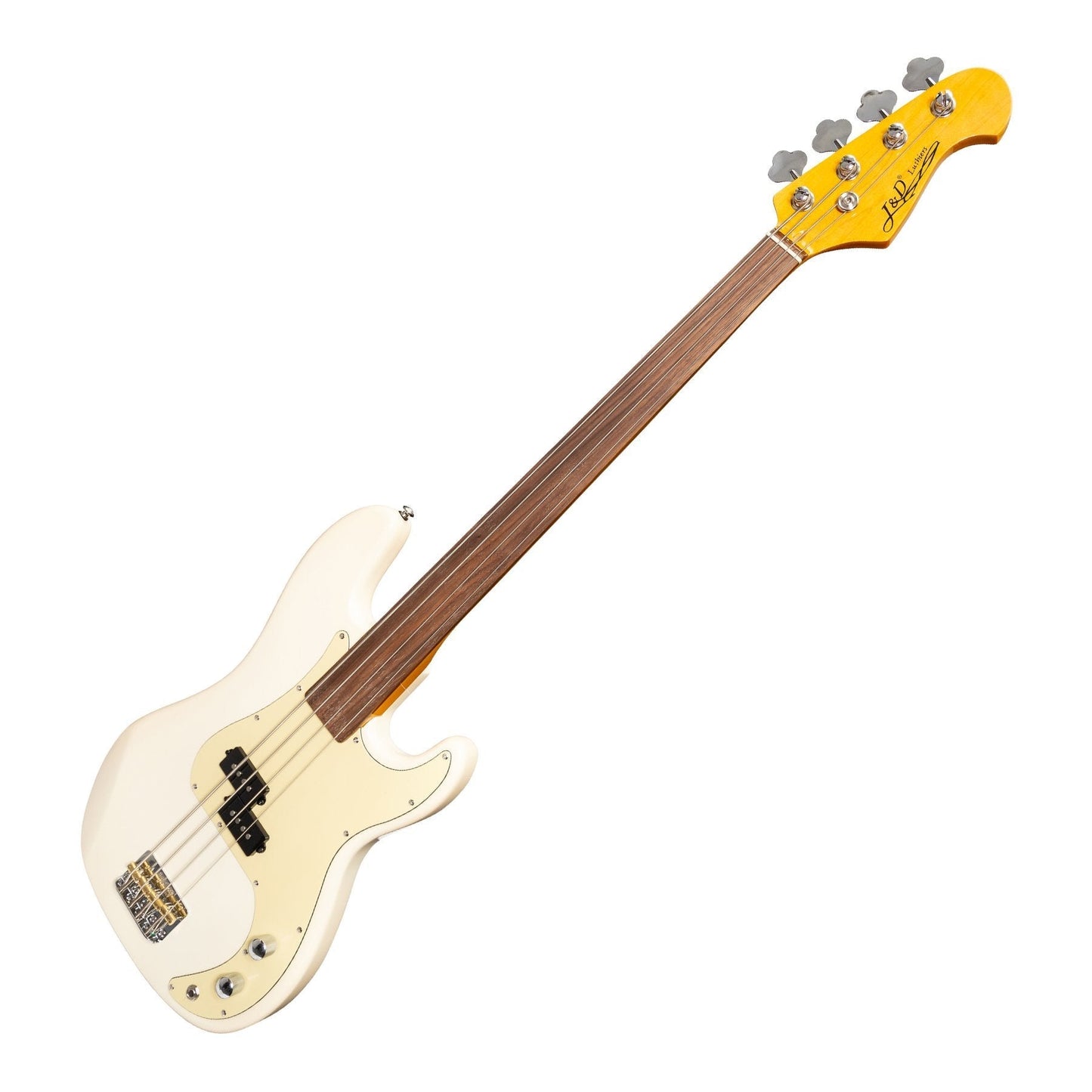 J&D Luthiers 4-String PB-Style Fretless Electric Bass Guitar (Cream)