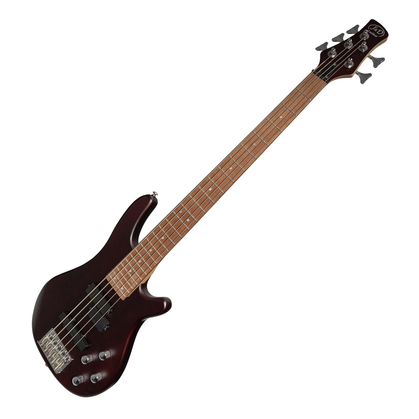 J&D Luthiers 5-String T-Style Contemporary Active Electric Bass Guitar (Satin Brown Stain)