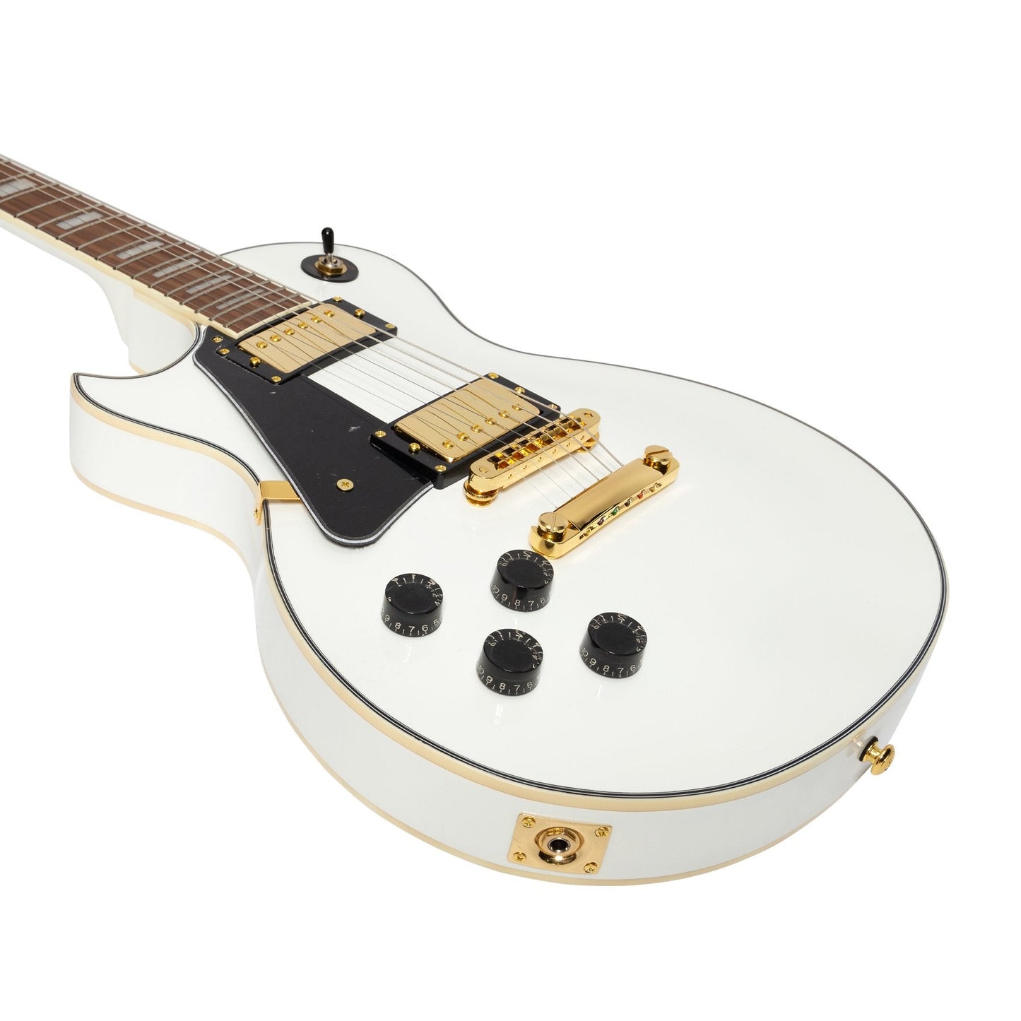 J&D Luthiers Left Handed LP-Custom Style Electric Guitar (White)