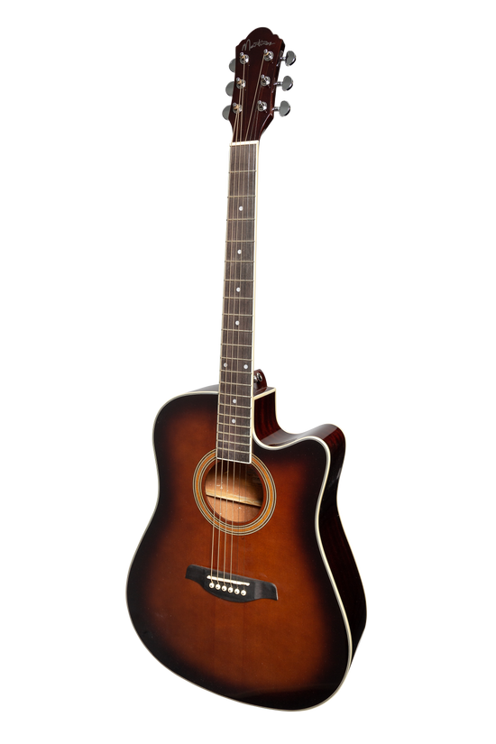 Martinez '41 Series' Dreadnought Acoustic Guitar. Cut-away Gloss Finish (Gloss Brown Burst)