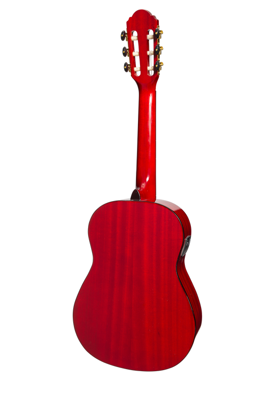 Martinez G-Series 3/4 Size Student Classical Guitar Pack with Built In Tuner (Trans Wine Red-Gloss)