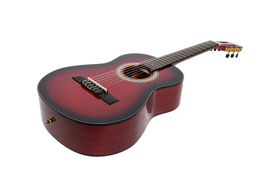 Martinez G-Series 3/4 Size Student Classical Guitar Pack with Built In Tuner (Trans Wine Red-Gloss)