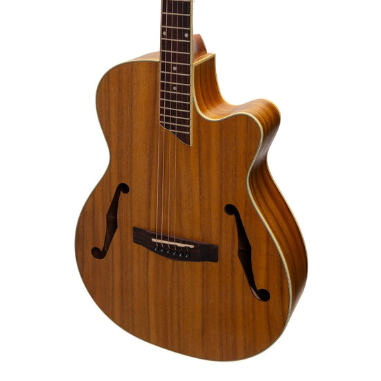 Martinez Jazz Hybrid Acoustic Small Body Cutaway Guitar (Koa)