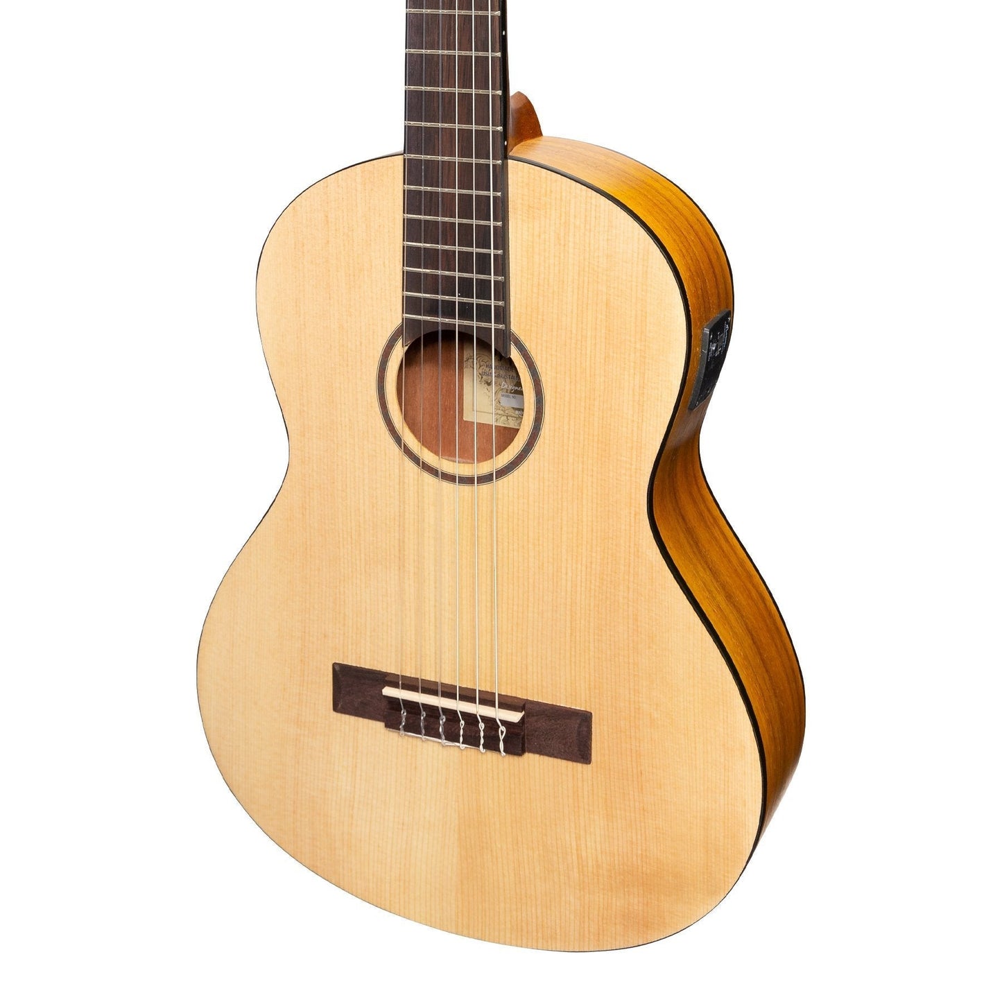 Martinez Left Handed 3/4 Size Student Classical Guitar with Built In Tuner (Spruce/Koa)