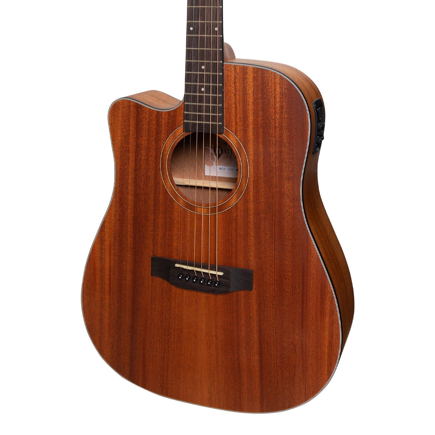 Martinez 'Natural Series' Left Handed Solid Mahogany Top Acoustic-Electric Dreadnought Cutaway Guitar (Open Pore)