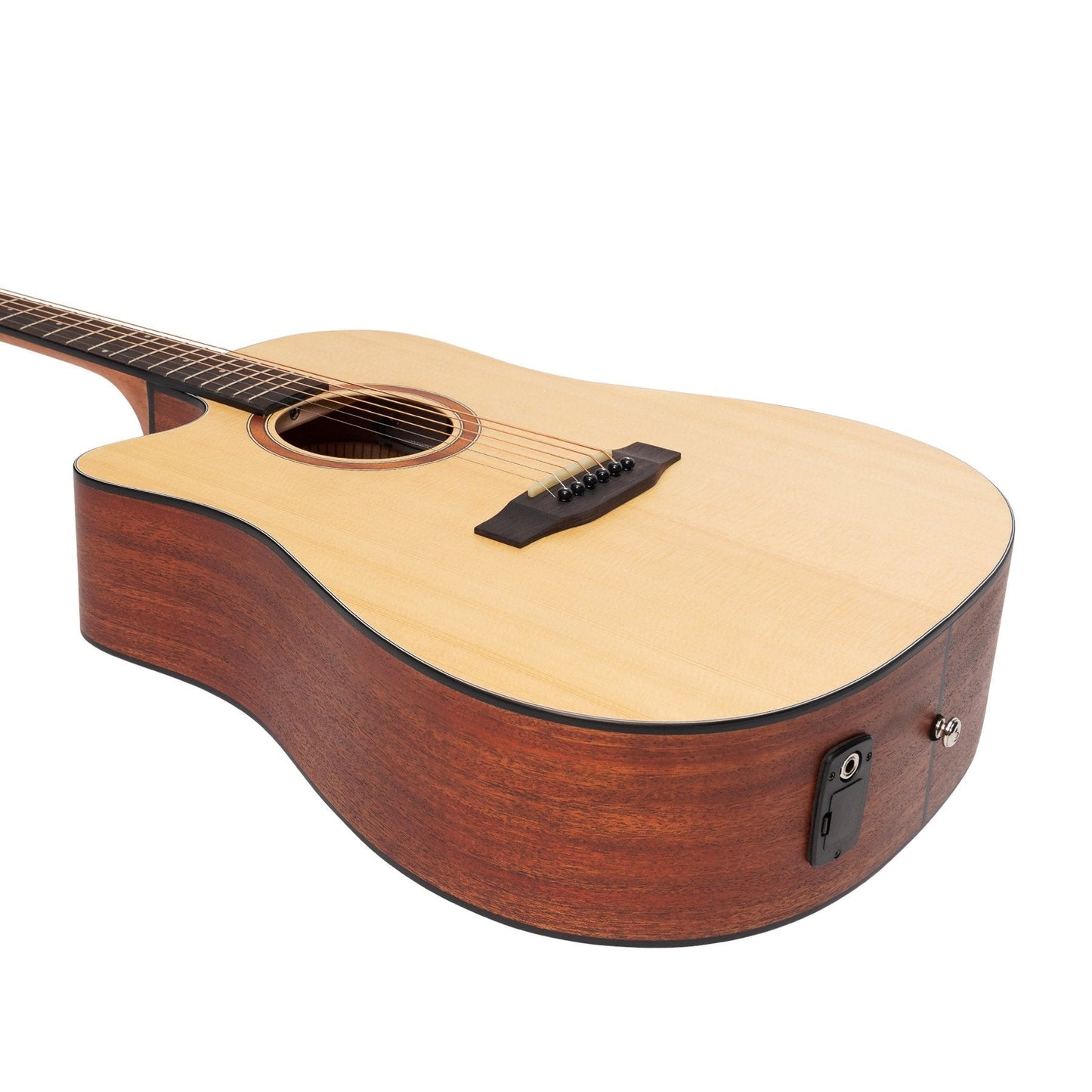 Martinez 'Natural Series' Left Handed Spruce Top Acoustic-Electric Dreadnought Cutaway Guitar (Open Pore)
