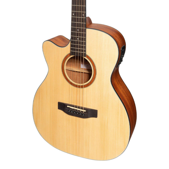 Martinez 'Natural Series' Left Handed Spruce Top Acoustic-Electric Small Body Cutaway Guitar (Open Pore)