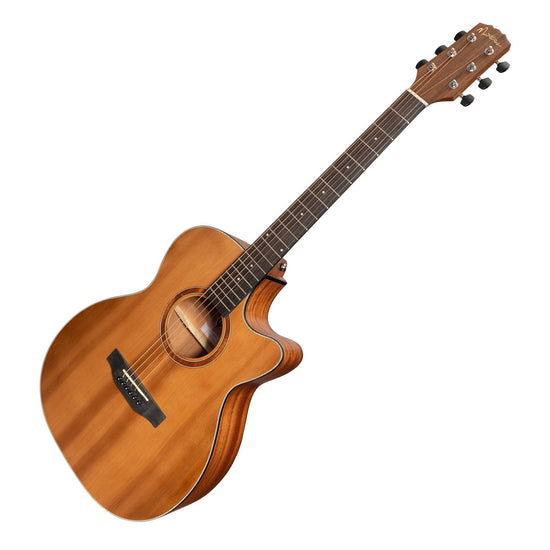 Martinez 'Natural Series' Solid Cedar Top Acoustic-Electric Small Body Cutaway Guitar (Open Pore)