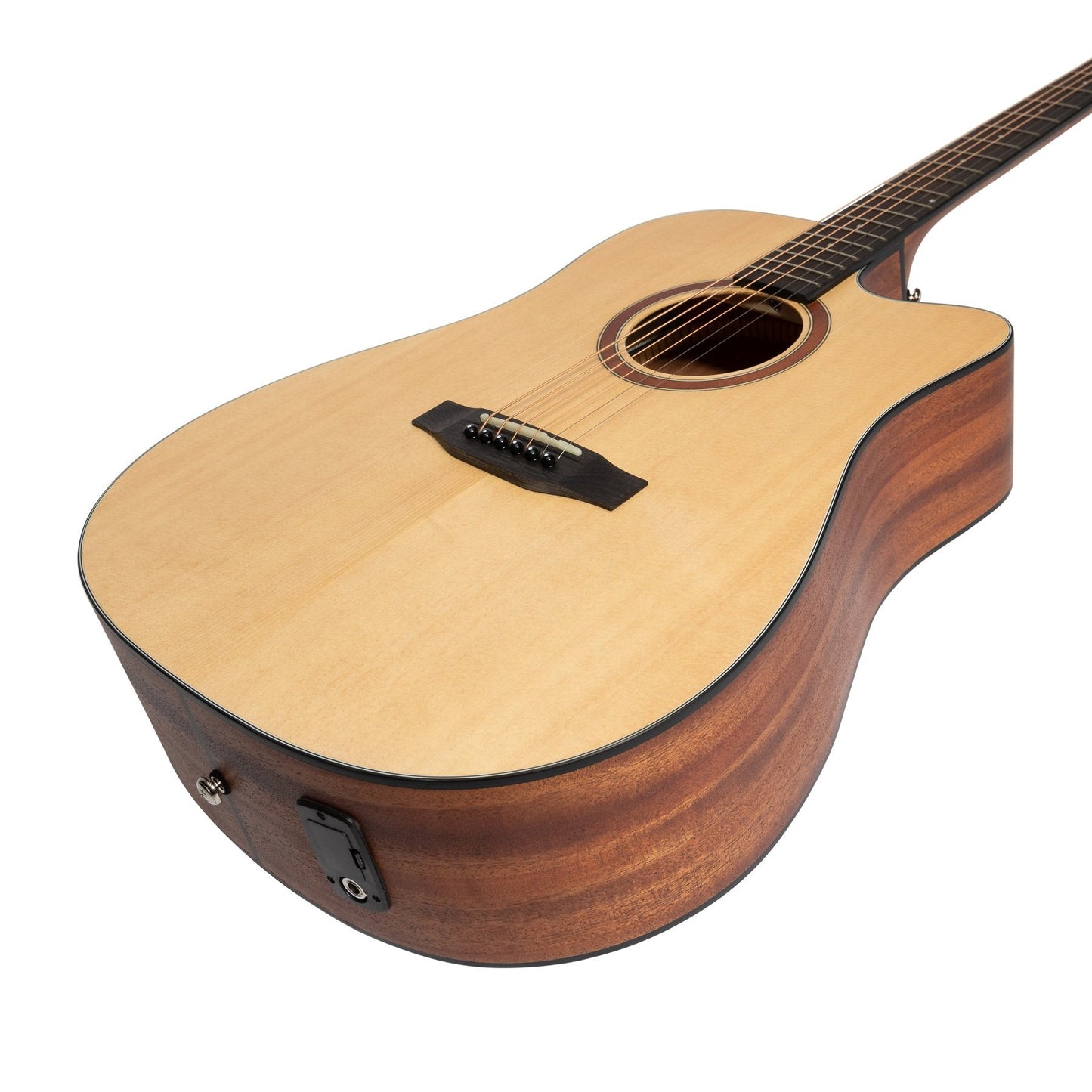 Load image into Gallery viewer, Martinez &amp;#39;Natural Series&amp;#39; Solid Spruce Top Acoustic-Electric Dreadnought Cutaway Guitar (Open Pore)
