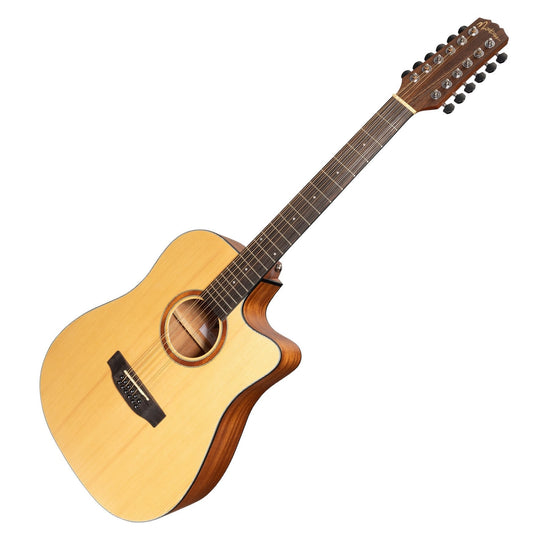 Martinez 'Natural Series' Spruce Top 12-String Acoustic-Electric Dreadnought Cutaway Guitar (Open Pore)