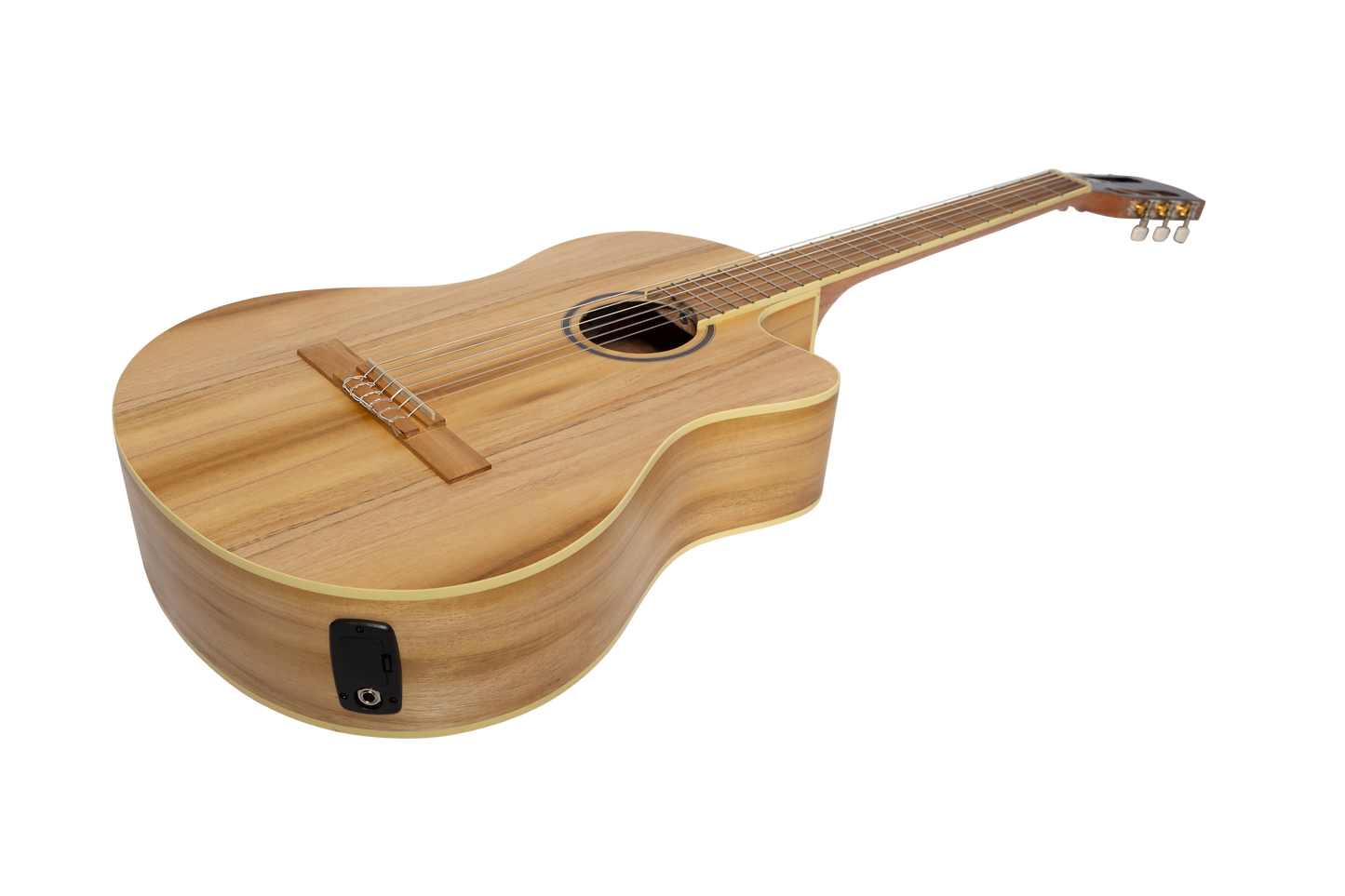 Martinez 'Slim Jim' Full Size Electric Classical Guitar with Pickup/Tuner Cutaway (Jati-Teakwood)