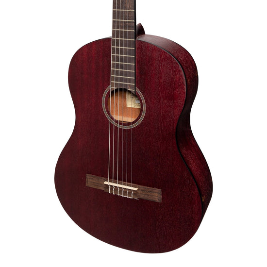 Martinez 'Slim Jim' Full Size Student Classical Guitar with Built In Tuner (Red)