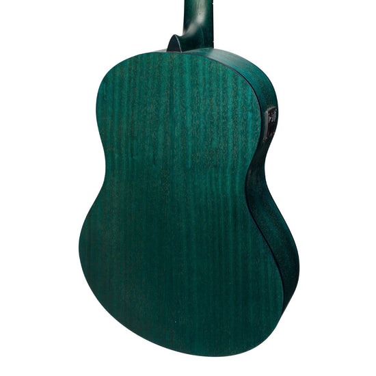 Martinez 'Slim Jim' Full Size Student Classical Guitar with Built In Tuner (Teal Green)