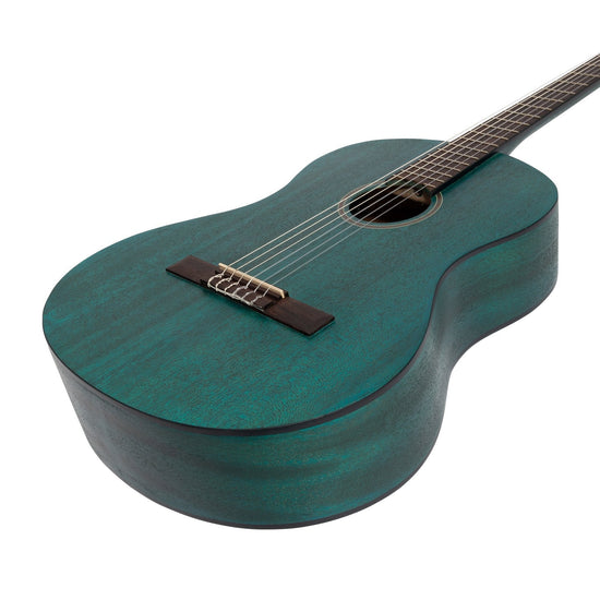 Martinez 'Slim Jim' Full Size Student Classical Guitar with Built In Tuner (Teal Green)