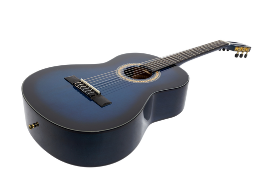 Martinez 'Slim Jim' G-Series 3/4 Size Student Classical Guitar Pack with Built In Tuner (Blue-Gloss)