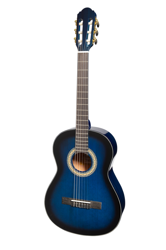 Martinez 'Slim Jim' G-Series 3/4 Size Student Classical Guitar Pack with Built In Tuner (Blue-Gloss)