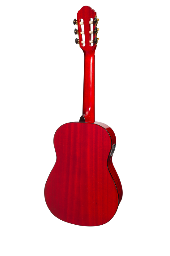 Martinez 'Slim Jim' G-Series 3/4 Size Student Classical Guitar Pack with Built In Tuner (Trans Wine Red-Gloss)