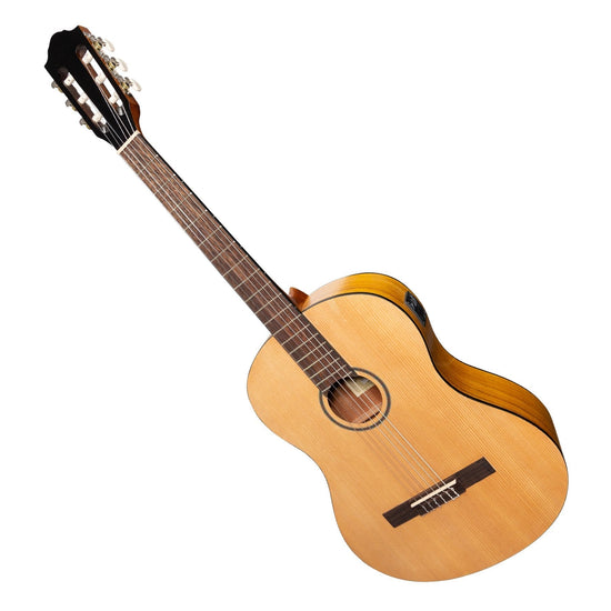 Martinez 'Slim Jim' Left Handed Full Size Student Classical Guitar with Built In Tuner (Spruce/Koa)