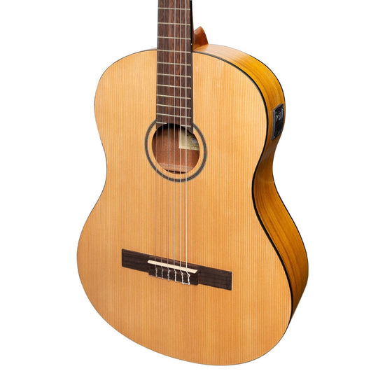 Martinez 'Slim Jim' Left Handed Full Size Student Classical Guitar with Built In Tuner (Spruce/Koa)