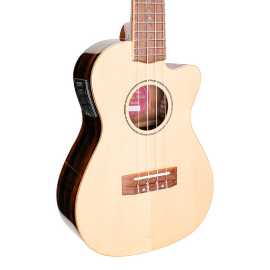 Martinez 'Southern Belle 7 Series' Spruce Solid Top Electric Cutaway Concert Ukulele with Hard Case (Natural Gloss)
