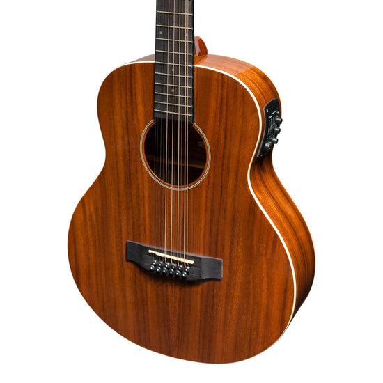 Load image into Gallery viewer, Martinez &amp;#39;Southern Star Series&amp;#39; Koa Solid Top Left Handed 12-String Acoustic-Electric TS-Mini Guitar (Natural Gloss)
