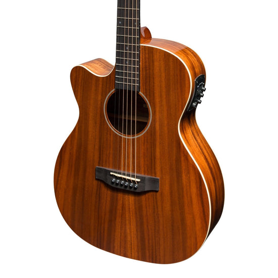 Martinez 'Southern Star Series' Left Handed Koa Solid Top Acoustic-Electric Small Body Cutaway Guitar (Natural Gloss)