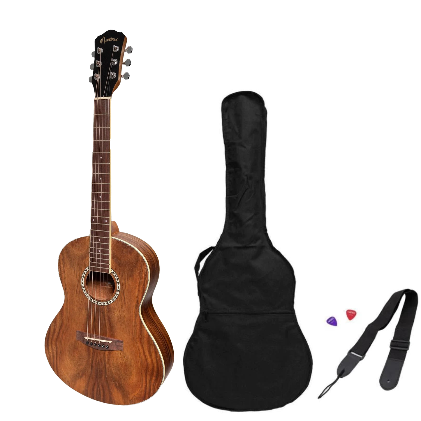 Martinez Acoustic 'Little-Mini' Folk Guitar Pack with Built-In Tuner (RWD)