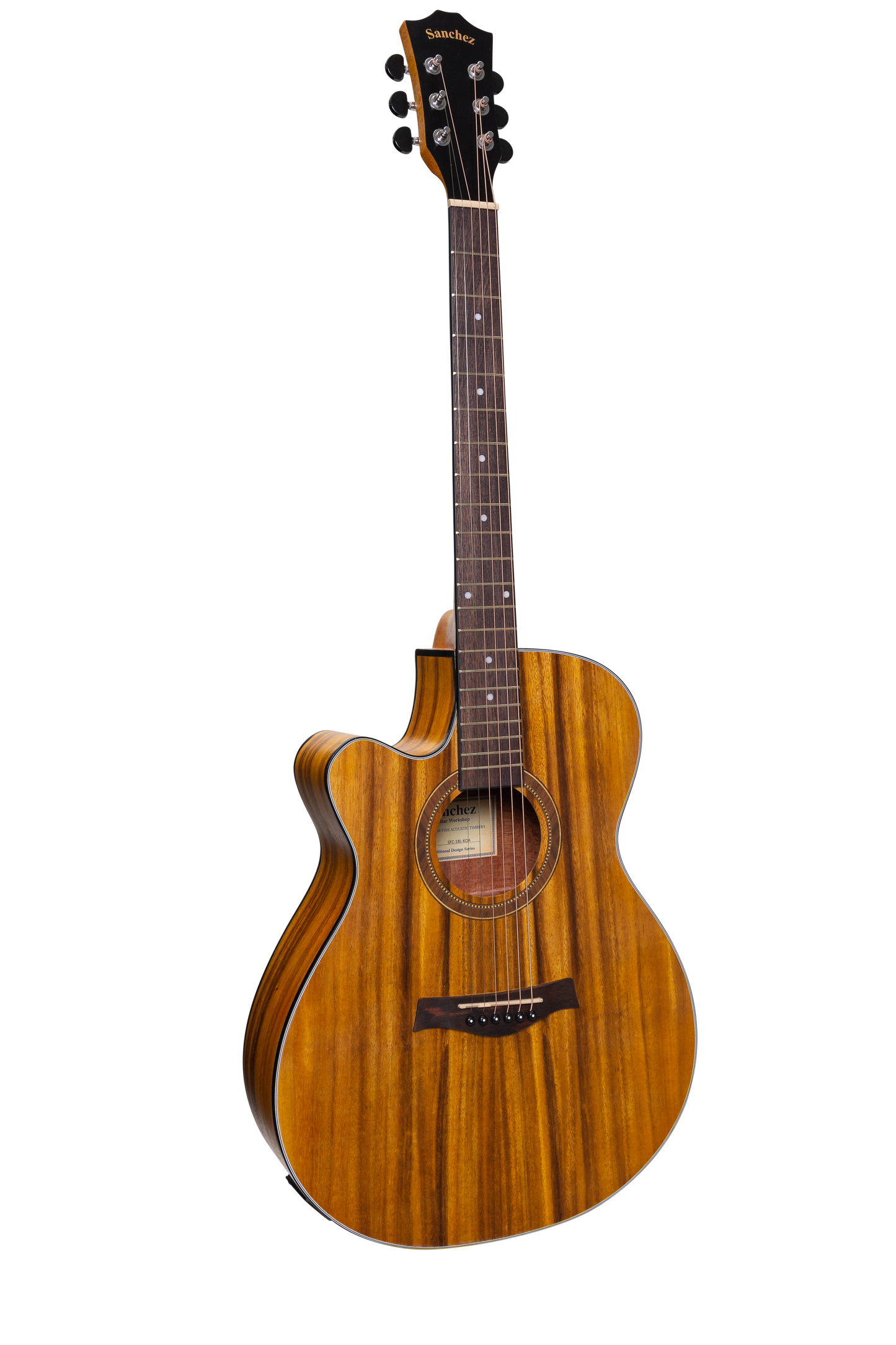 Sanchez Left Handed Acoustic-Electric Small Body Cutaway Guitar Pack (Koa)