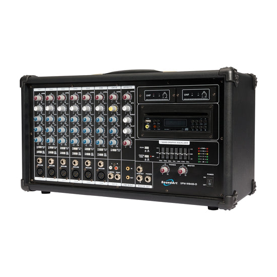 SoundArt 8 Channel 400 Watt Dual Wireless Powered Mixer PA System with DVD Player