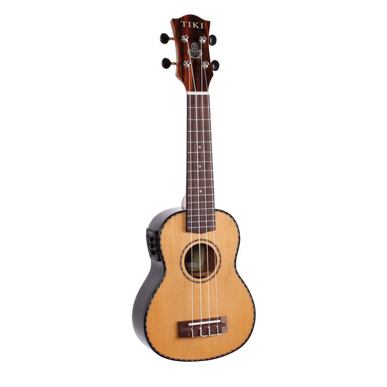 Load image into Gallery viewer, Tiki &amp;#39;22 Series&amp;#39; Spruce Solid Top Electric Soprano Ukulele with Hard Case (Natural Gloss)
