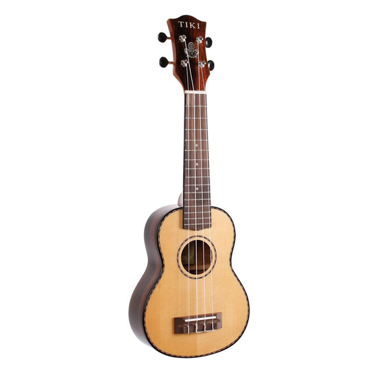 Tiki '22 Series' Spruce Solid Top Soprano Ukulele with Hard Case (Natural Gloss)