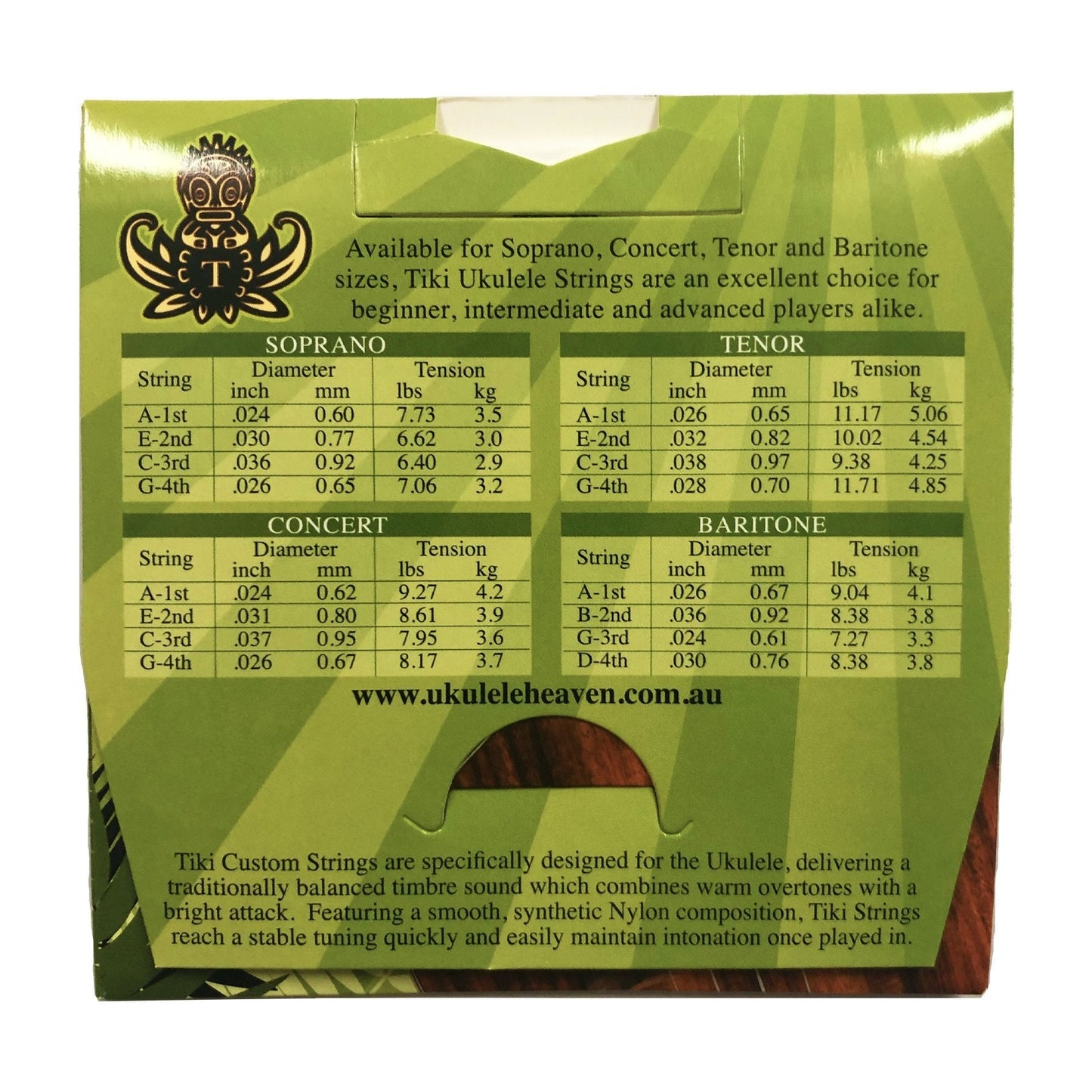 Tiki Tenor Ukulele String Set GCEA jademcaustralia