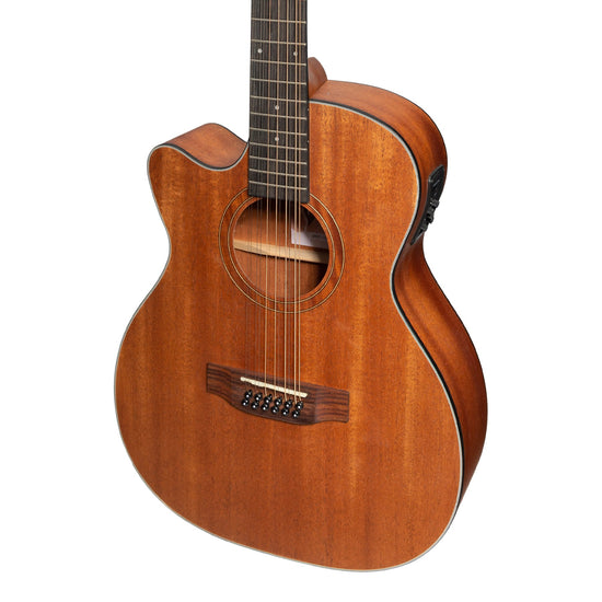 Martinez 'Natural Series' Solid Mahogany Top 12-String Left Handed Acoustic-Electric Small Body Cutaway Guitar (Open Pore)