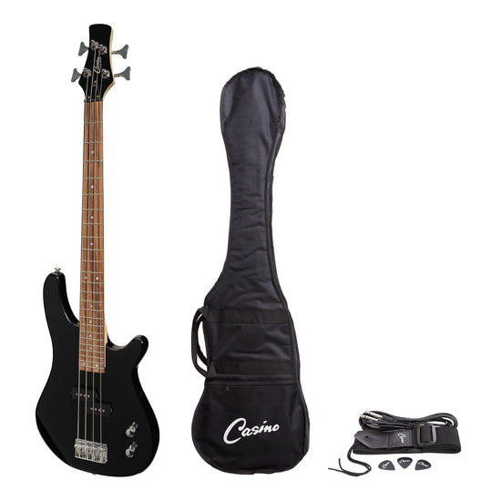 Casino '24 Series' Short Scale Tune-Style Electric Bass Guitar Set (Black)