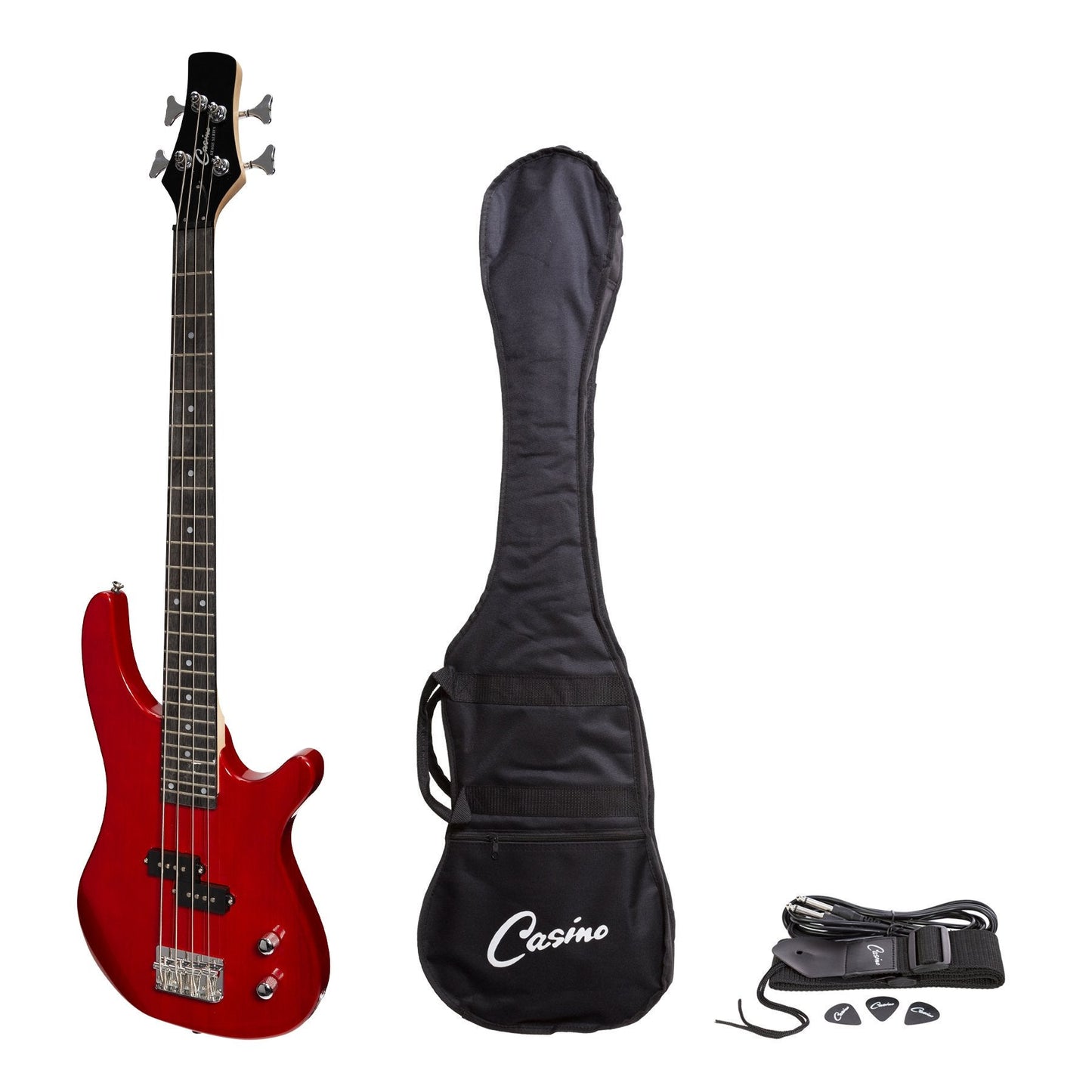 Casino '24 Series' Short Scale Tune-Style Electric Bass Guitar Set (Transparent Wine Red)