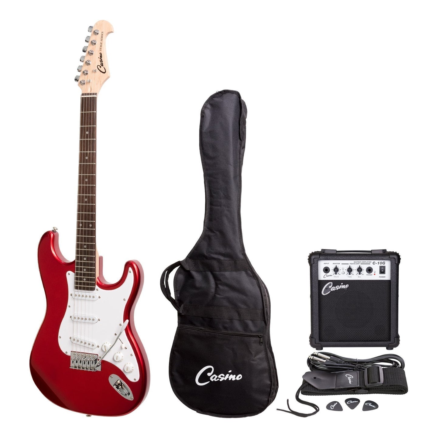 Casino ST-Style Electric Guitar and 10 Watt Amplifier Pack (Candy Apple Red)