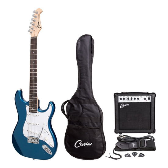 Casino ST-Style Electric Guitar and 15 Watt Amplifier Pack (Metallic Blue)