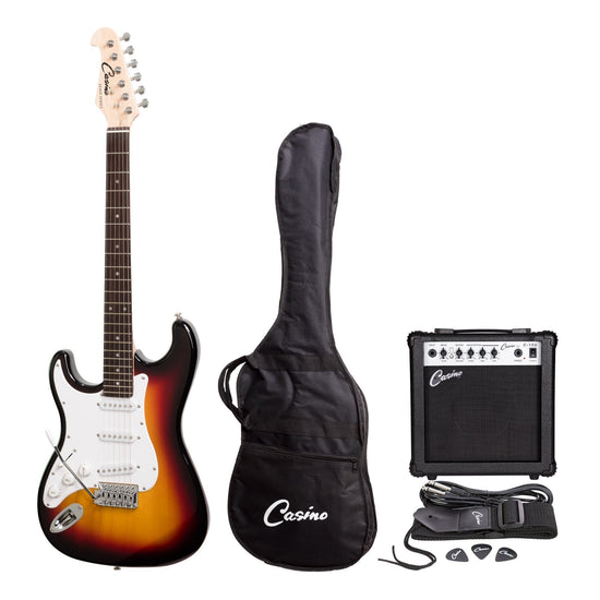 Casino ST-Style Left Handed Electric Guitar and 15 Watt Amplifier Pack (Sunburst)