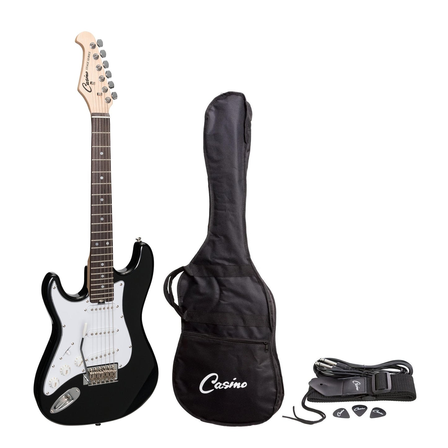 Casino ST-Style Left Handed Short-Scale Electric Guitar Set (Black)